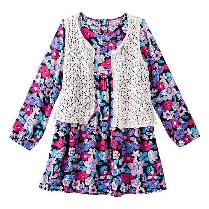 Girls 4-6x Design 365 Crochet Lace Vest & Floral Dress Set, Girl's, Size: 4, White Oth