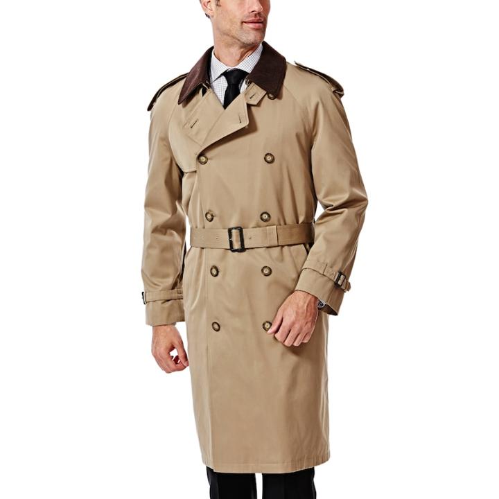 Men's Ike Behar Classic-fit Double-breasted Rain Jacket, Size: 40 Long, Lt Beige