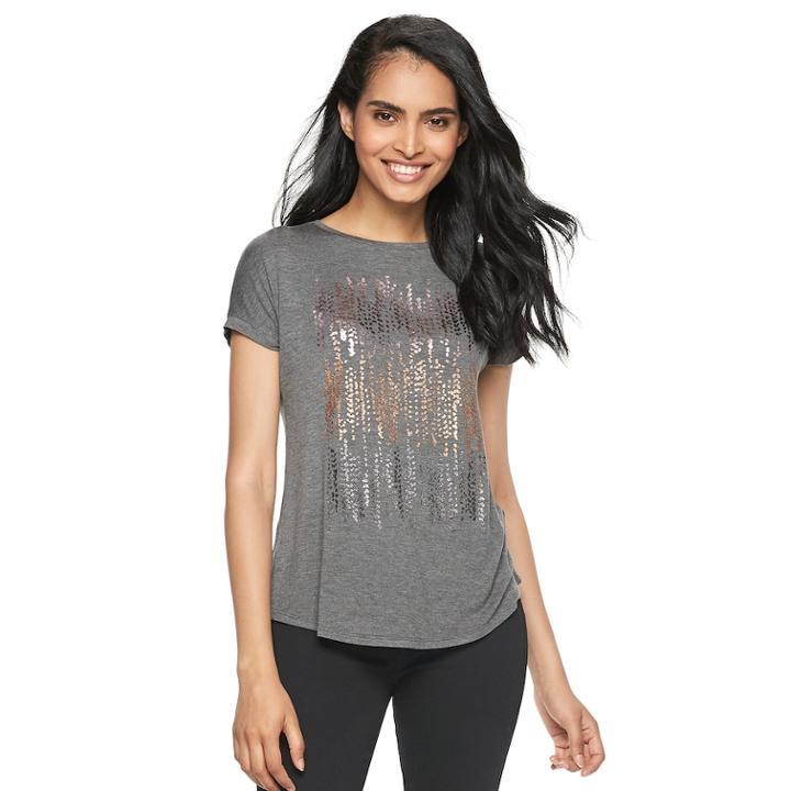 Petite Apt. 9&reg; Scoopneck Graphic Tee, Women's, Size: M Petite, Med Grey