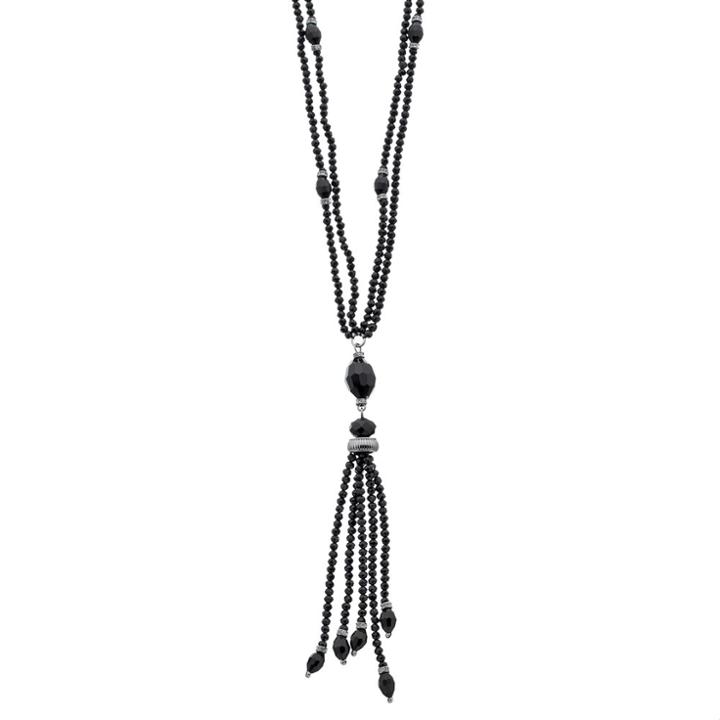 Napier Black Beaded Double Strand Y Necklace, Women's