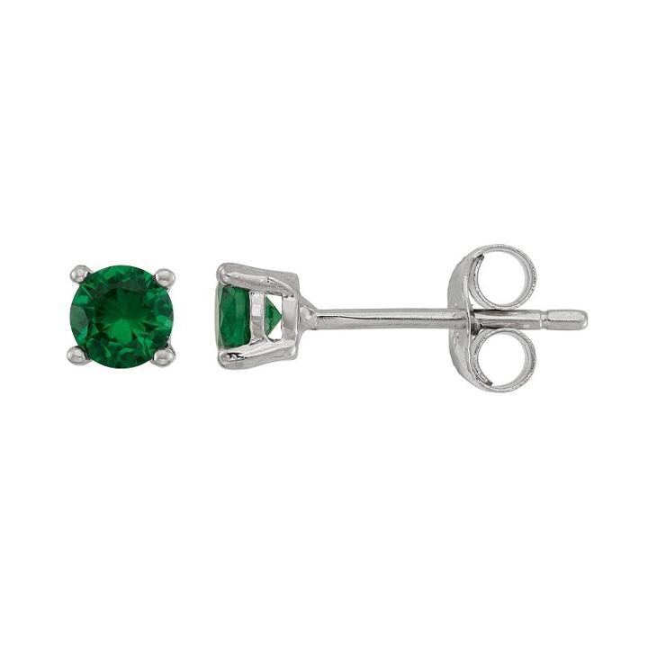 Junior Jewels Kids' Sterling Silver Cubic Zirconia Birthstone Stud Earrings, Girl's, Green