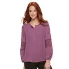 Petite Women's Apt. 9&reg; Lace Detail Pullover Blouse, Size: M Petite, Med Purple