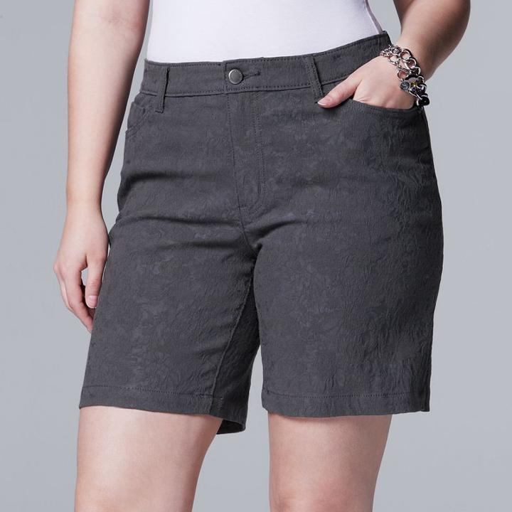 Plus Size Simply Vera Vera Wang Floral Jacquard Bermuda Shorts, Women's, Size: 16 W, Grey
