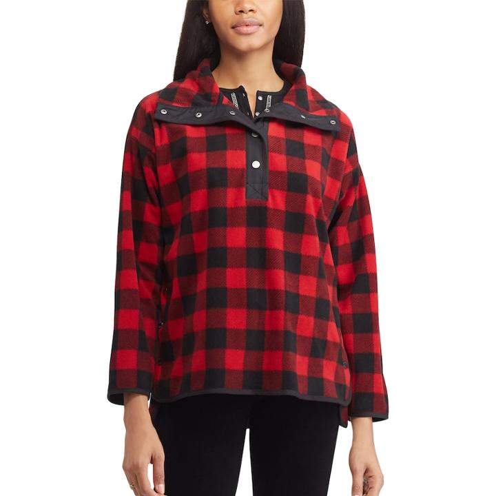 Women's Chaps Plaid 1/2-snap Fleece Jacket, Size: Xl, Red