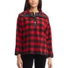 Women's Chaps Plaid 1/2-snap Fleece Jacket, Size: Xl, Red