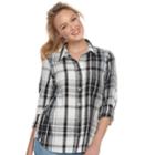 Juniors' So&reg; Plaid Button Down Shirt, Size: Xl, Med Grey