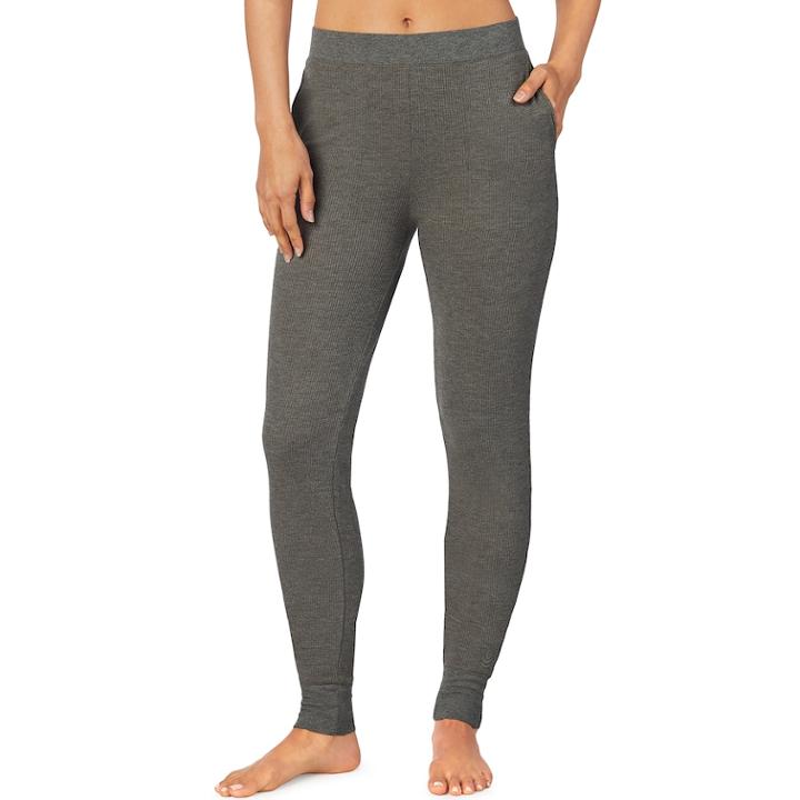 Women's Cuddl Duds Strecth Waffle Thermal Leggings, Size: Xs, Med Green