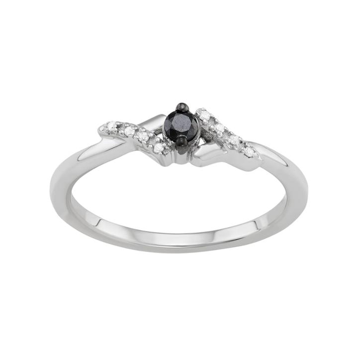 Sterling Silver 1/10 Carat T.w. Black & White Diamond Bypass Ring, Women's, Size: 7