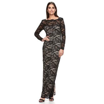 Women's Onyx Nite Illusion Lace Evening Gown, Size: 10, Oxford