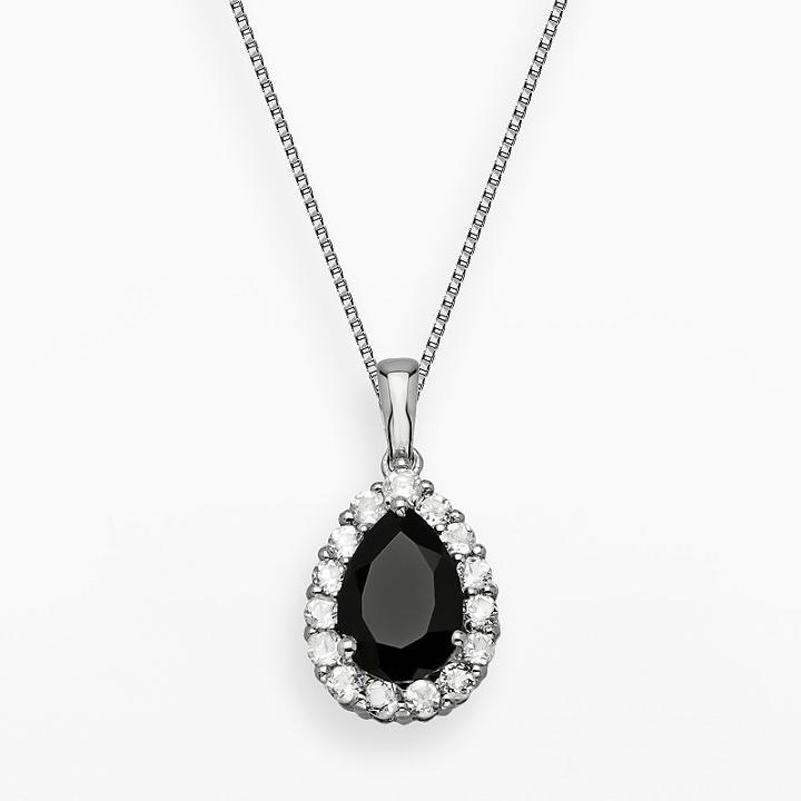 Sterling Silver Black Onyx And White Topaz Teardrop Pendant, Women's, Size: 18