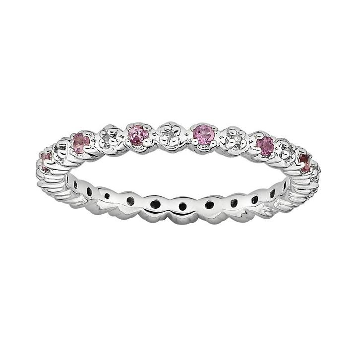 Stacks And Stones Sterling Silver Pink Tourmaline And Diamond Accent Stack Ring, Women's, Size: 5