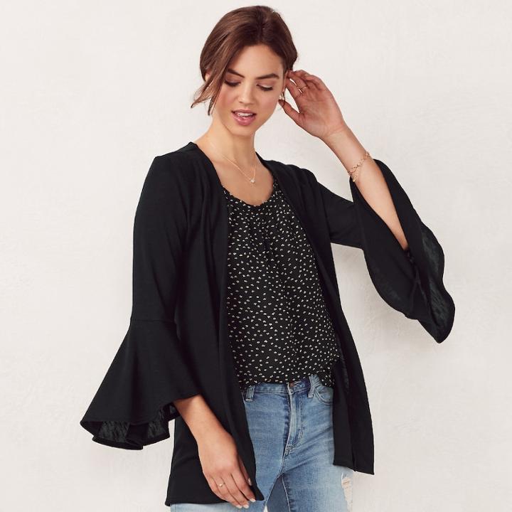 Women's Lc Lauren Conrad Bell Cardigan, Size: Large, Black