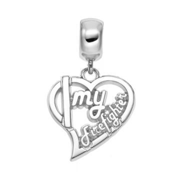 Insignia Collection Sterling Silver Firefighter Heart Charm, Women's, Grey