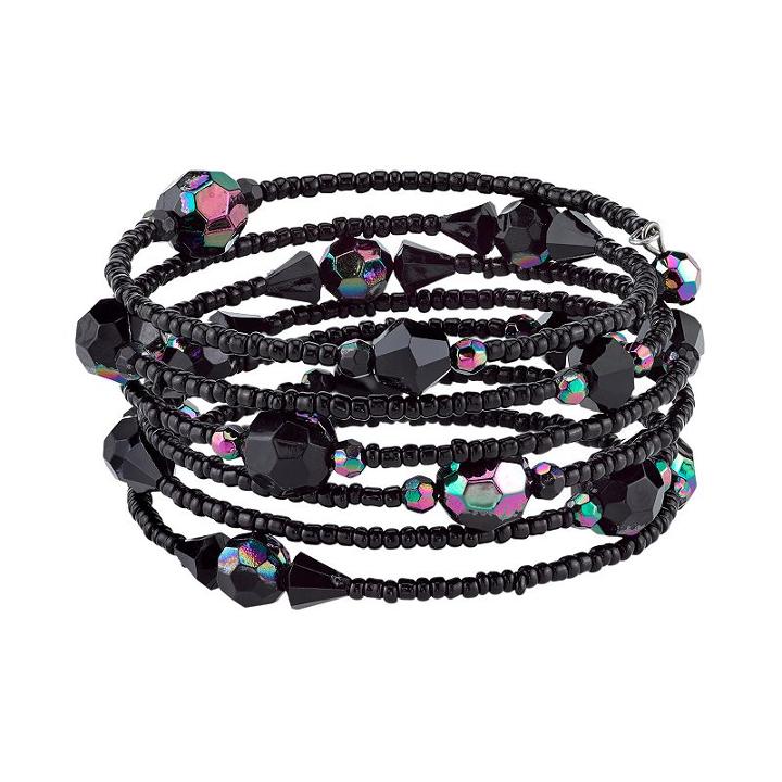 1928 Faceted Bead & Seed Bead Coil Bracelet, Women's, Size: 8, Black