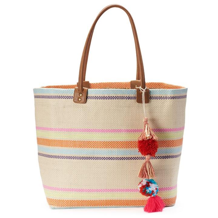 Sonoma Goods For Life™ Striped Seagrass Tote, Women's, Beig/green (beig/khaki)