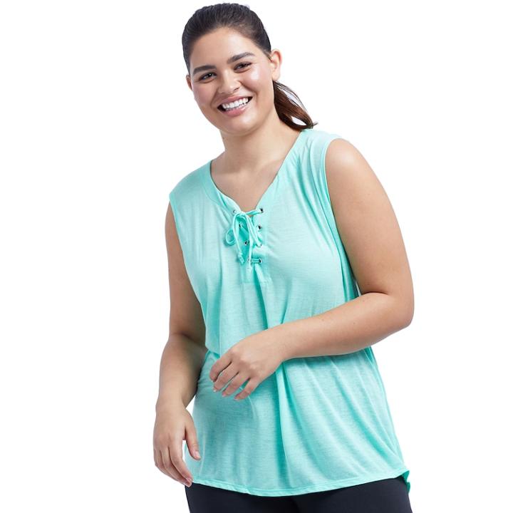 Plus Size Balance Collection Lace-up Tank, Women's, Size: 1xl, Lt Green