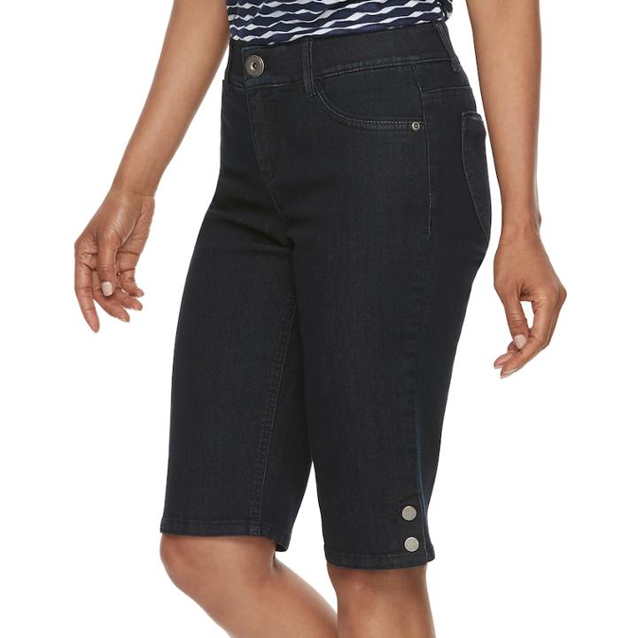 Women's Dana Buchman Snap-hem Skimmer Jean Shorts, Size: 16, Blue