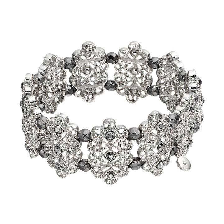 Gray Beaded Filigree Stretch Bracelet, Women's, Silver