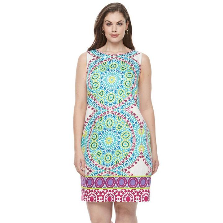 Plus Size Suite 7 Medallion Shift Dress, Women's, Size: 20 W, Blue Other