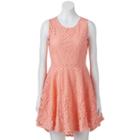 Juniors' Up By Ultra Pink Crochet Skater Dress, Girl's, Size: Large, Lt Orange