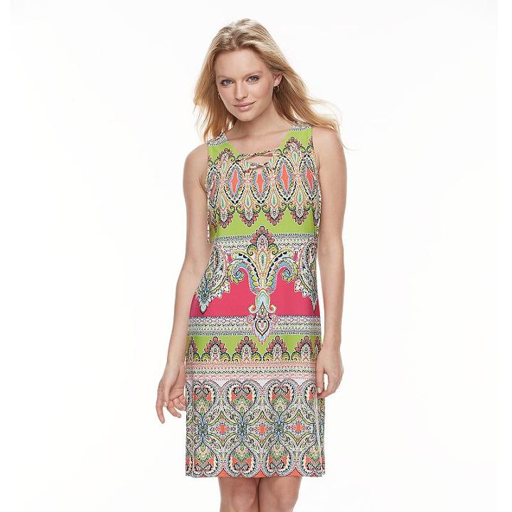 Women's Msk Scroll Lace-up Shift Dress, Size: Medium, Dark Pink