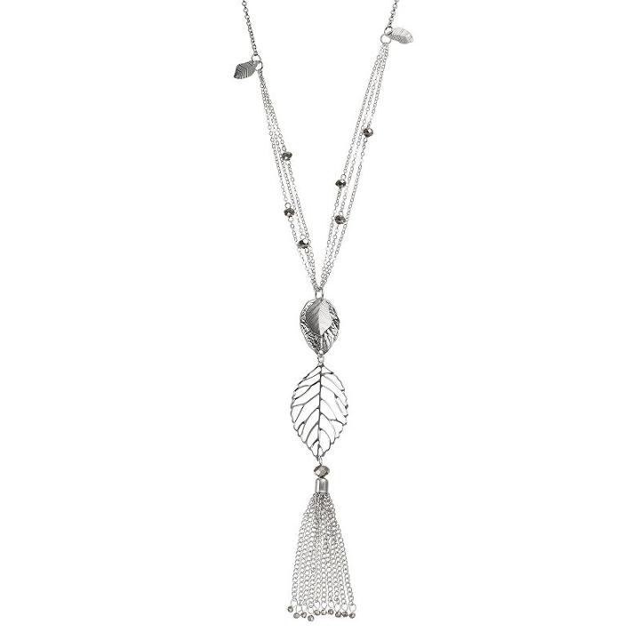 Long Swag Leaf Tassel Pendant Necklace, Women's, Silver