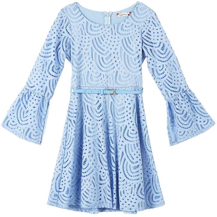 Girls 7-16 Speechless Belted Bell Sleeve Perforated Skater Dress, Girl's, Size: 10, Turquoise/blue (turq/aqua)