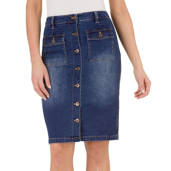 Women's Haggar Button-front Jean Pencil Skirt, Size: 8, Blue Other