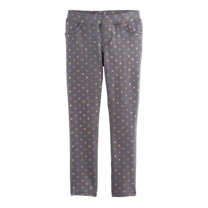 Girls 4-10 Jumping Beans&reg; Glitter Heart Jeggings, Size: 7, Grey