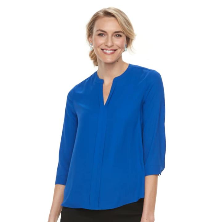 Women's Dana Buchman Printed Splitneck Top, Size: Xs, Med Blue