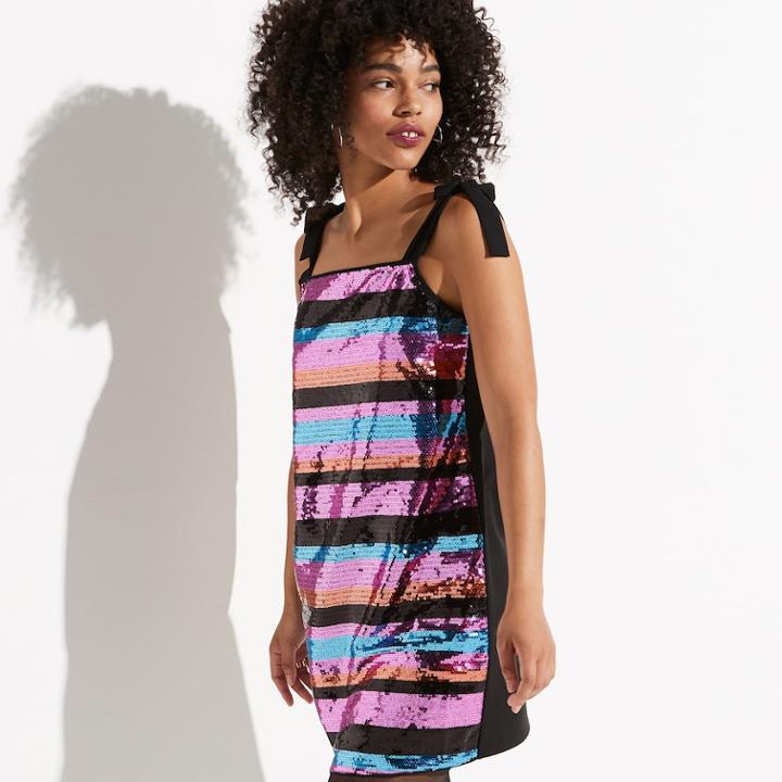 K/lab Striped Sequin Mini Dress, Teens, Size: Medium, Black