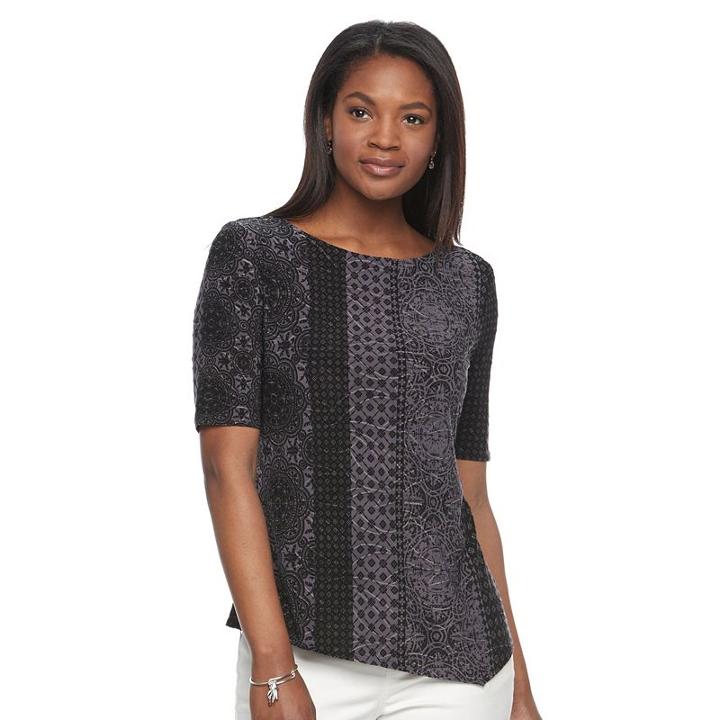 Women's Croft & Barrow&reg; Jacquard Asymmetrical Tee, Size: Small, Black