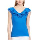 Women's Chaps Ruffled V-neck Top, Size: Xs, Blue