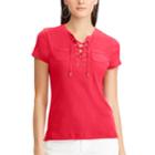 Women's Chaps Lace-up Cotton Tee, Size: Small, Red