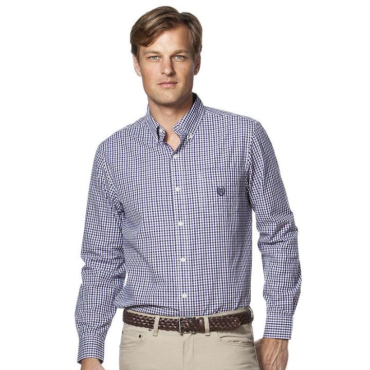 Men's Chaps Gingham Easy-care Poplin Shirt, Size: Large, Purple