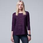 Women's Simply Vera Vera Wang Windy Jacquard Crewneck Tee, Size: Small, Purple