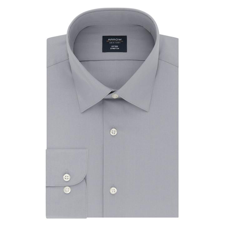 Men's Arrow Fitted Stretch Dress Shirt, Size: S 32-33, Light Grey