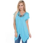 Women's White Mark Embellished Handkerchief Tee, Size: Large, Brt Blue