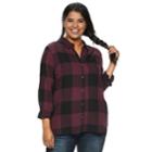 Juniors' Plus Size So&reg; Button-front Flannel Shirt, Teens, Size: 2xl, Drk Purple