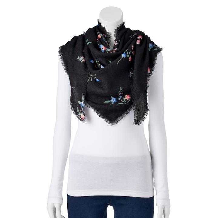 Women's Candie's&reg; Fringed Floral Print Triangle Scarf, Black