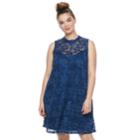 Juniors' Plus Size Liberty Love Lace Mockeck Dress, Teens, Size: 1xl, Blue (navy)