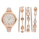 Women's Watch & Crystal Bangle Bracelet Set, Size: Medium, Pink