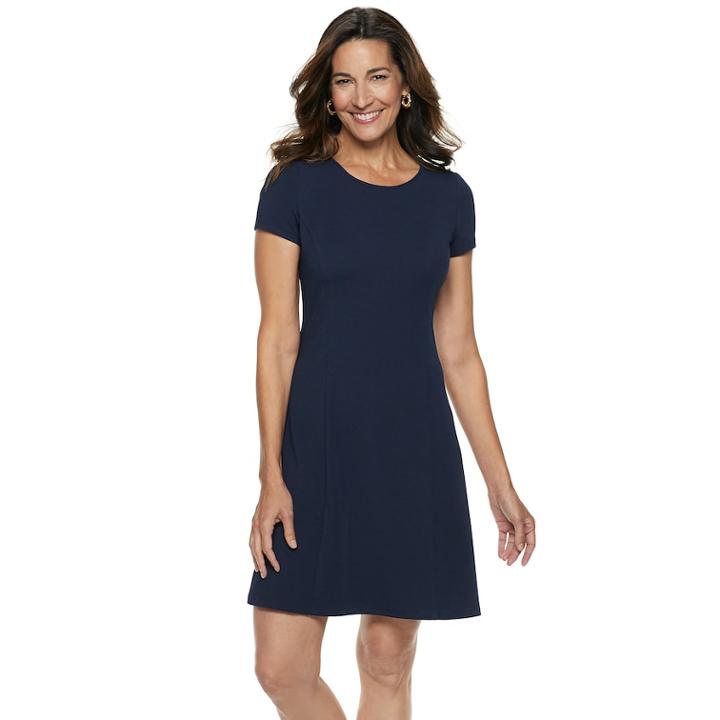 Women's Dana Buchman Travel Anywhere Solid Fit & Flare Dress, Size: Small, Blue (navy)