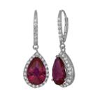 Lab-created Ruby And Lab-created White Sapphire Sterling Silver Halo Teardrop Earrings, Women's, Red