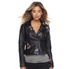 Juniors' Candie's&reg; Floral Faux-leather Moto Jacket, Teens, Size: Medium, Black