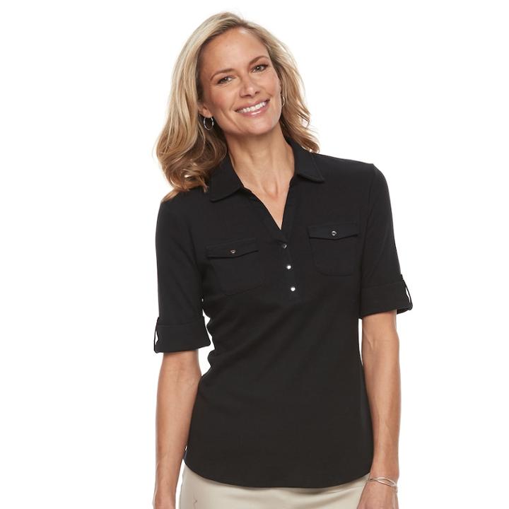 Women's Croft & Barrow&reg; Utility Polo, Size: Large, Black