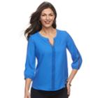 Women's Dana Buchman Lace-trim Splitneck Top, Size: Xl, Med Blue