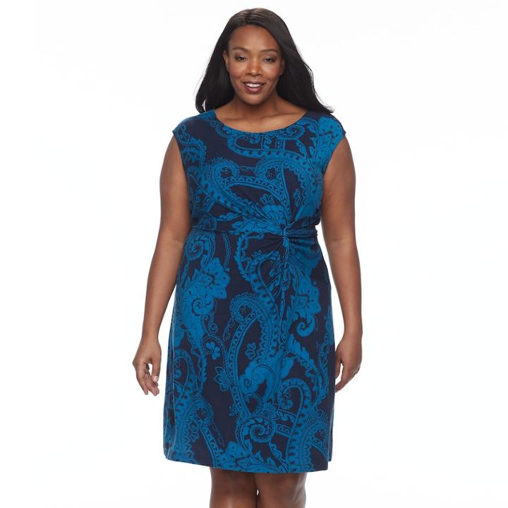 Plus Size Dana Buchman Printed Twist-front Dress, Women's, Size: 2xl, Blue (navy)