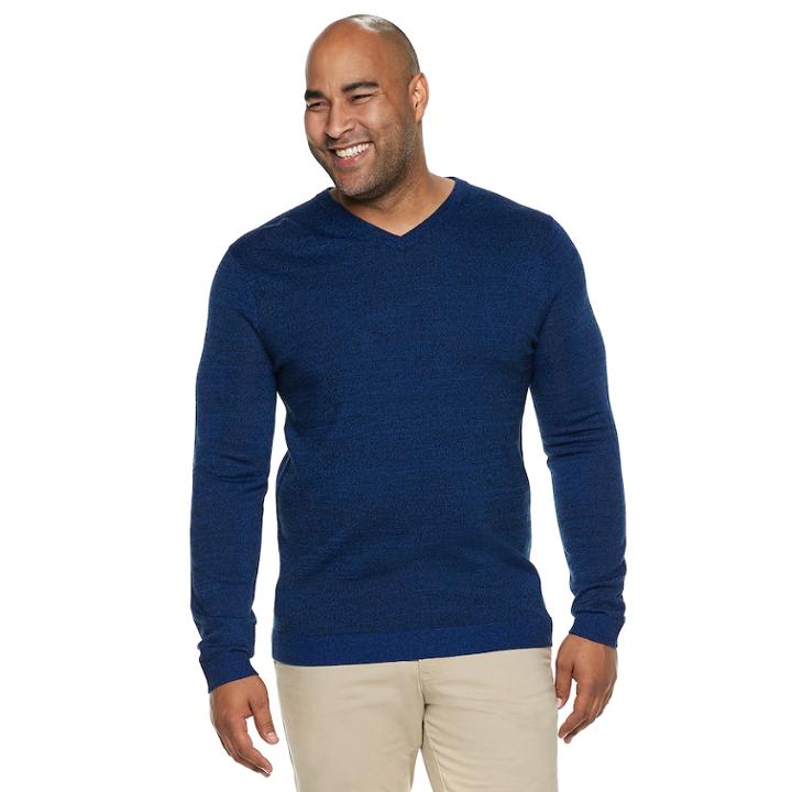 Big & Tall Apt. 9&reg; Modern-fit Wool-blend Merino V-neck Sweater, Men's, Size: Xxl Tall, Med Blue