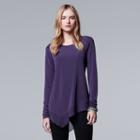 Petite Simply Vera Vera Wang Mixed-media Asymmetrical Top, Women's, Size: S Petite, Purple